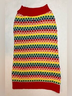 Wondershop Dog Christmas Sweater Rainbow Knit Multicolor Red Edging